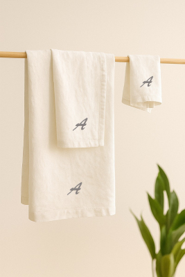 Set completo asciugamani LINO con ricamo personalizzabile 