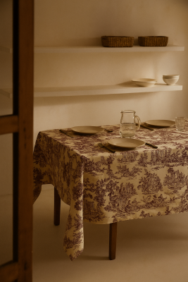 Tovaglia Toile De Jouy Rosso in Puro Cotone