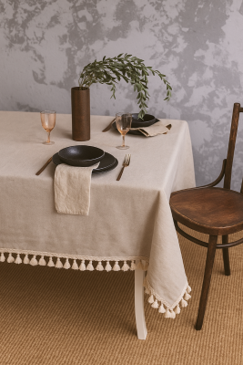 Tovaglia in lino tinta unita con fiocchi