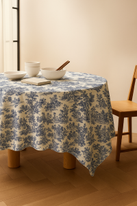Tovaglia Toile De Jouy Blu in Puro Cotone
