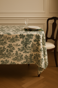 Tovaglia Toile De Jouy Verde in Puro Cotone