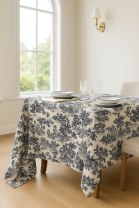 Tovaglia Toile De Jouy Blu in Puro Cotone