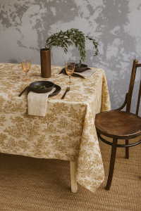 Tovaglia Toile De Jouy Giallo in Puro Cotone